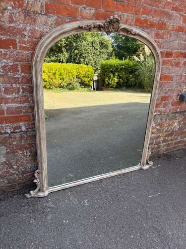 A Wonderful large early 20th C English arched top Overmantle Mirror.