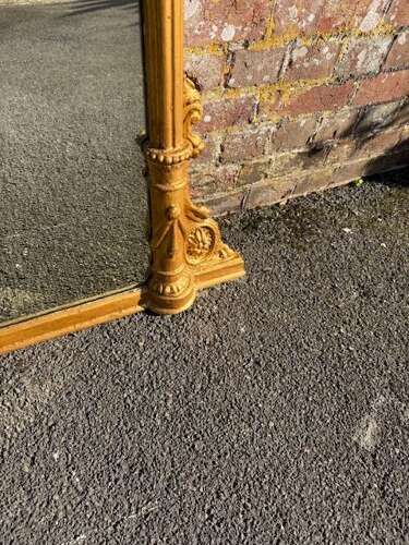 A Spectacular large Antique English 19th C carved wood & gesso gilt column framed Mirror