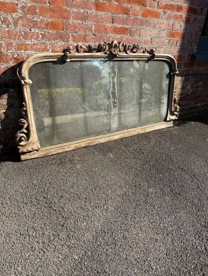 A Stunning large Antique English 19th Century caved wood painted Overmantle Mirror