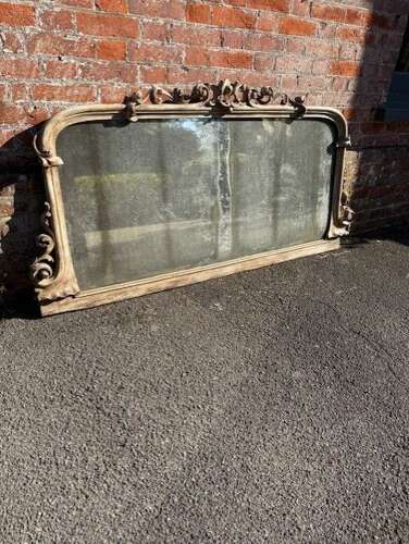 A Stunning large Antique English 19th Century caved wood painted Overmantle Mirror