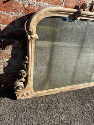 A Stunning large Antique English 19th Century caved wood painted Overmantle Mirror