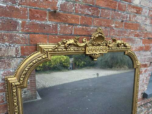 An Exceptional large Antique English 19th C shape top gilt Overmantle Mirror.