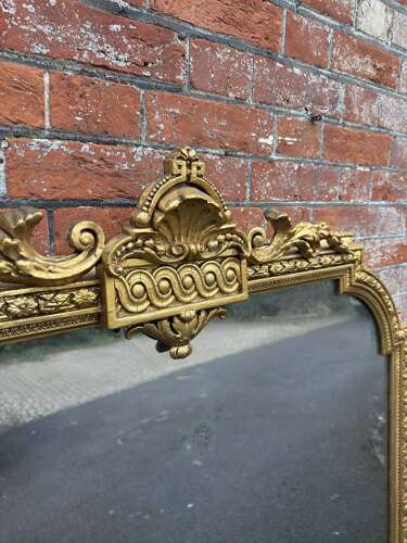 An Exceptional large Antique English 19th C shape top gilt Overmantle Mirror.