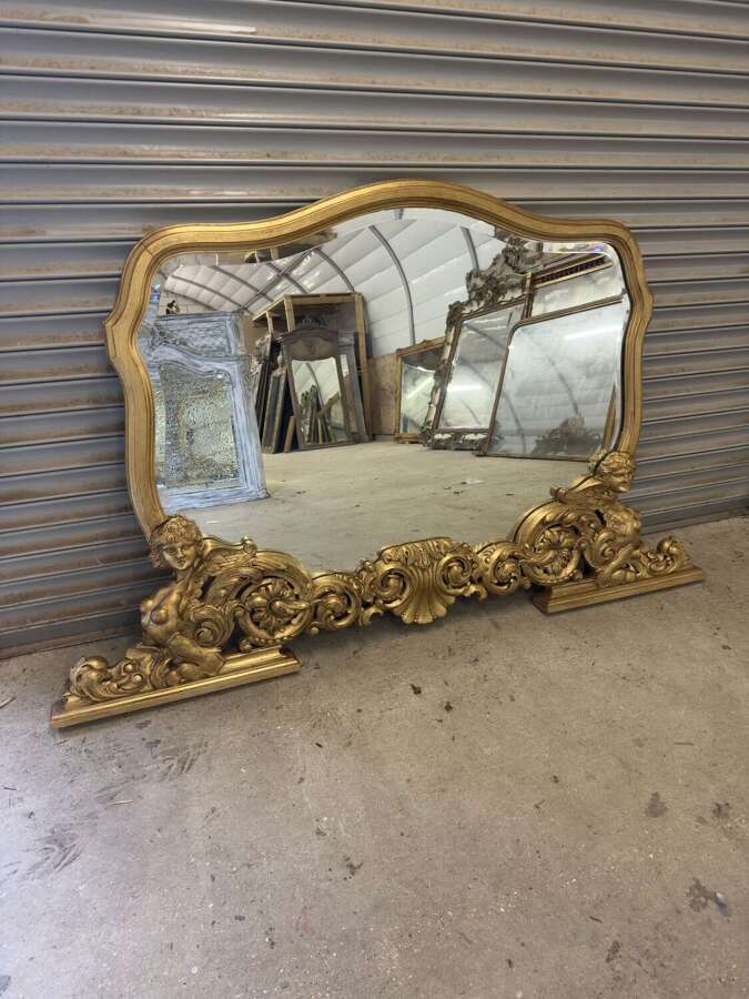 An Exceptional large Antique Italian 19th C carved wood gilt ornate Mirror.
