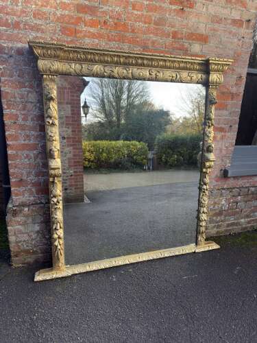 An Exceptional large Antique English 19th C carved oak gilt Overmantle Mirror.