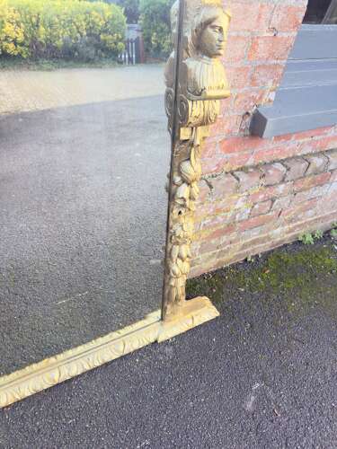 An Exceptional large Antique English 19th C carved oak gilt Overmantle Mirror.