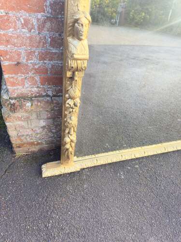 An Exceptional large Antique English 19th C carved oak gilt Overmantle Mirror.