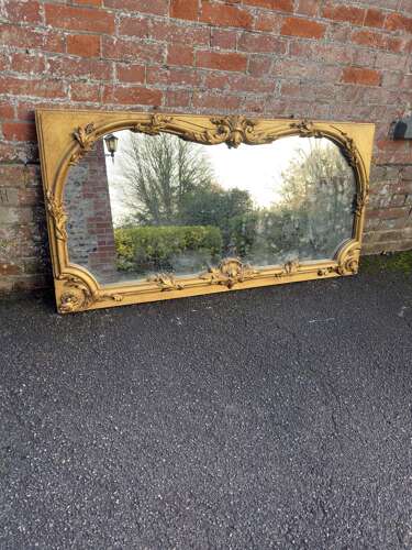 A Delightful large Antique English 19th C gilt ornate framed Overmantle Mirror.