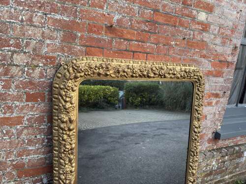 A Superb large Antique English 19th C arched top gilt ornate framed Overmantle Mirror.