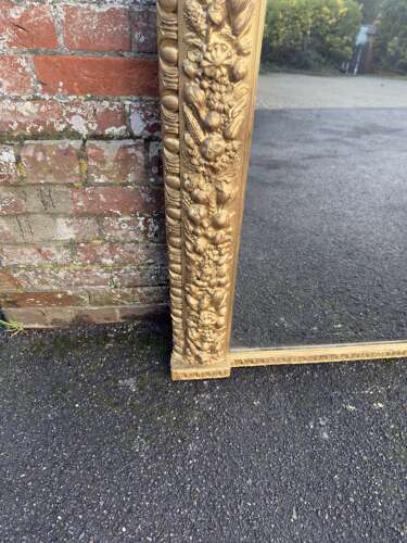 A Superb large Antique English 19th C arched top gilt ornate framed Overmantle Mirror.