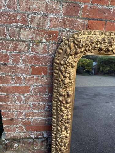 A Superb large Antique English 19th C arched top gilt ornate framed Overmantle Mirror.