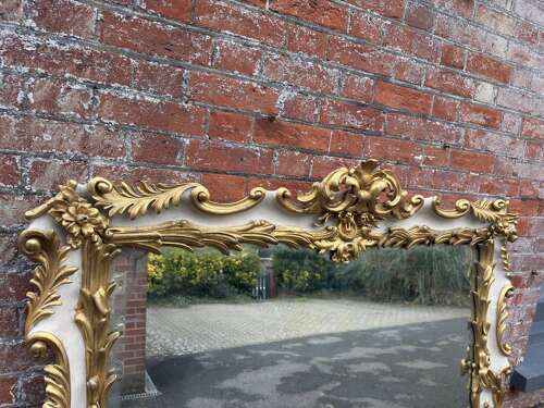 A Spectacular large Antique English 19th C ornate framed gilt & painted Overmantle Mirror.