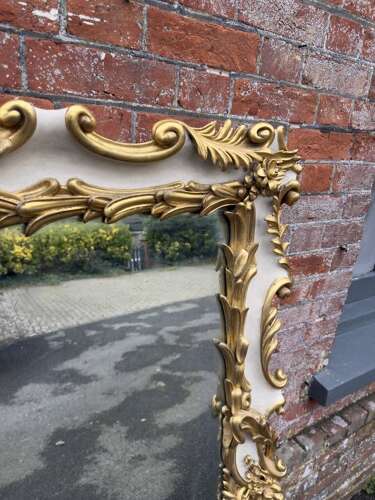 A Spectacular large Antique English 19th C ornate framed gilt & painted Overmantle Mirror.