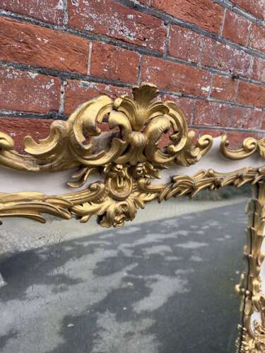 A Spectacular large Antique English 19th C ornate framed gilt & painted Overmantle Mirror.