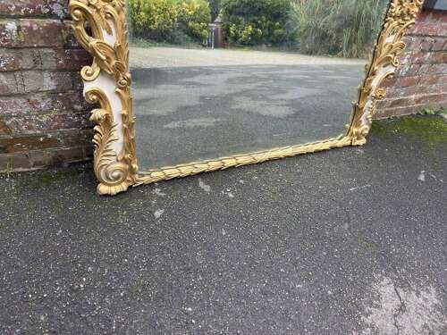 A Spectacular large Antique English 19th C ornate framed gilt & painted Overmantle Mirror.
