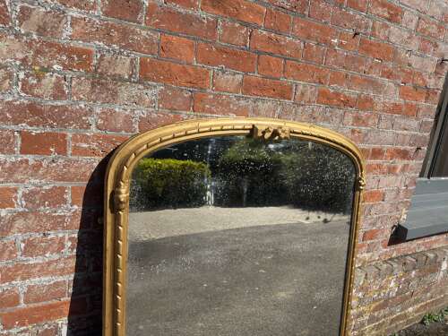 A Wonderful large Antique English 19th Century arched gilt Overmantel Mirror.