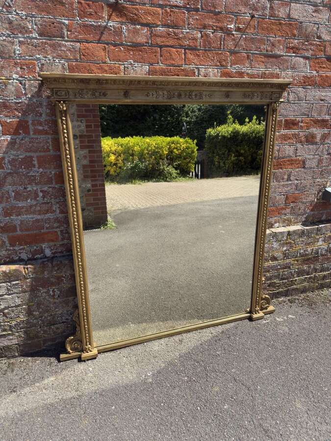 A Wonderful large Antique English 19th Century carved wood & gesso gilt Overmantle Mirror