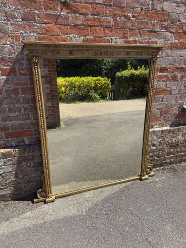 A Wonderful large Antique English 19th Century carved wood & gesso gilt Overmantle Mirror