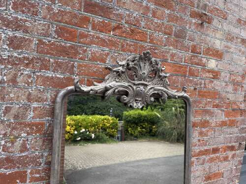 A Sensational Large Antique French 19th Century arched top original silvered Mirror