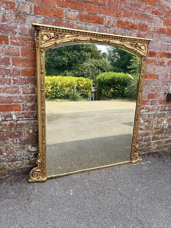 A Delightful Large Antique English 19th C carved wood and gesso gilt Overmantle Mirror