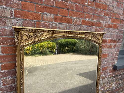 A Delightful Large Antique English 19th C carved wood and gesso gilt Overmantle Mirror