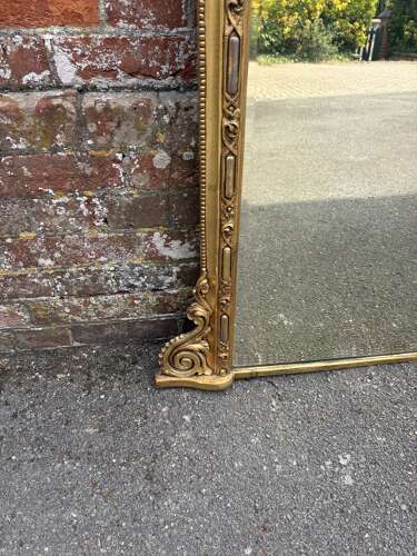 A Delightful Large Antique English 19th C carved wood and gesso gilt Overmantle Mirror