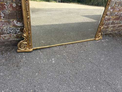 A Delightful Large Antique English 19th C carved wood and gesso gilt Overmantle Mirror