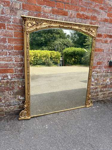 A Delightful Large Antique English 19th C carved wood and gesso gilt Overmantle Mirror