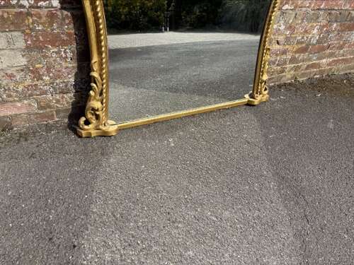 An Exceptional large Antique English 19thC gilt hour glass ribbed framed Overmantle Mirror