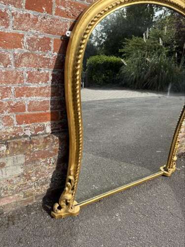 An Exceptional large Antique English 19thC gilt hour glass ribbed framed Overmantle Mirror