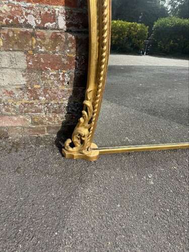 An Exceptional large Antique English 19thC gilt hour glass ribbed framed Overmantle Mirror