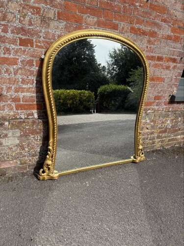 An Exceptional large Antique English 19thC gilt hour glass ribbed framed Overmantle Mirror