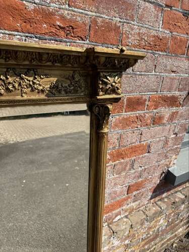 An Impressive large Antique English 19th C gilt column framed Overmantle Mirror.