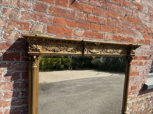 An Impressive large Antique English 19th C gilt column framed Overmantle Mirror.