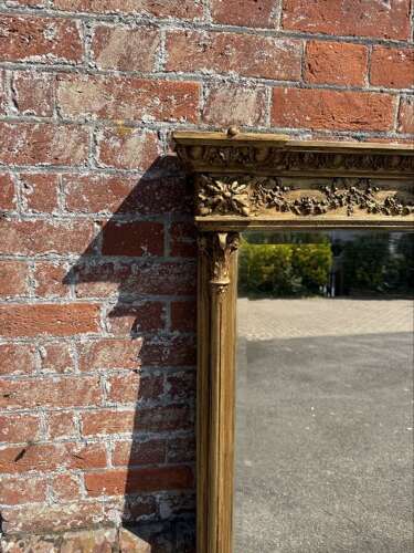 An Impressive large Antique English 19th C gilt column framed Overmantle Mirror.