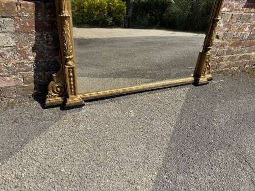 An Impressive large Antique English 19th C gilt column framed Overmantle Mirror.