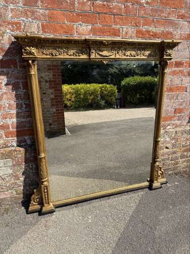 An Impressive large Antique English 19th C gilt column framed Overmantle Mirror.