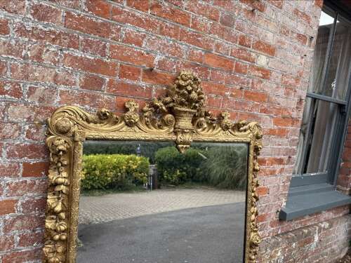 An Exceptional large Antique English 19th Century carved wood gilt Overmantle Mirror,