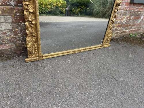 An Exceptional large Antique English 19th Century carved wood gilt Overmantle Mirror,