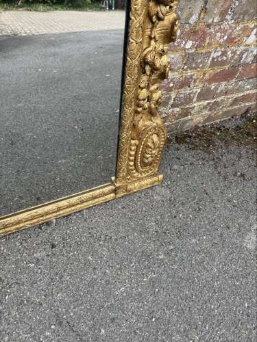 An Exceptional large Antique English 19th Century carved wood gilt Overmantle Mirror,