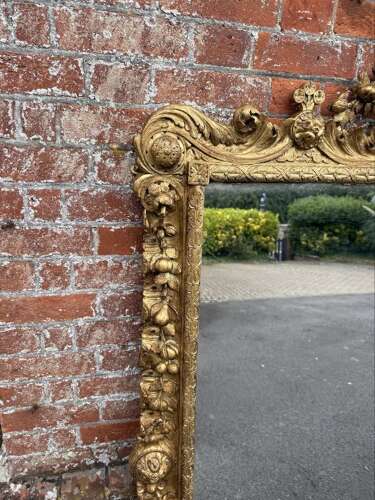 An Exceptional large Antique English 19th Century carved wood gilt Overmantle Mirror,