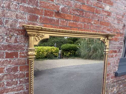 A Stunning large Antique English 19th C gilt rope twist framed Overmantle Mirror.