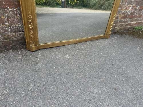 A Fabulous large Early Antique English 19th C arched top gilt Overmantle Mirror.