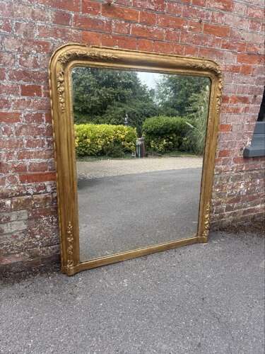 A Fabulous large Early Antique English 19th C arched top gilt Overmantle Mirror.