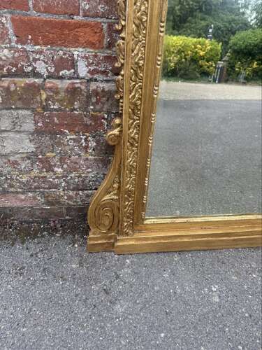 An Exceptional large Antique English 19th C gilt ornate framed Overmantle Mirror.