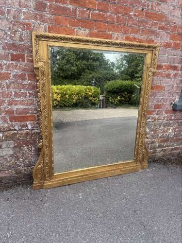 An Exceptional large Antique English 19th C gilt ornate framed Overmantle Mirror.