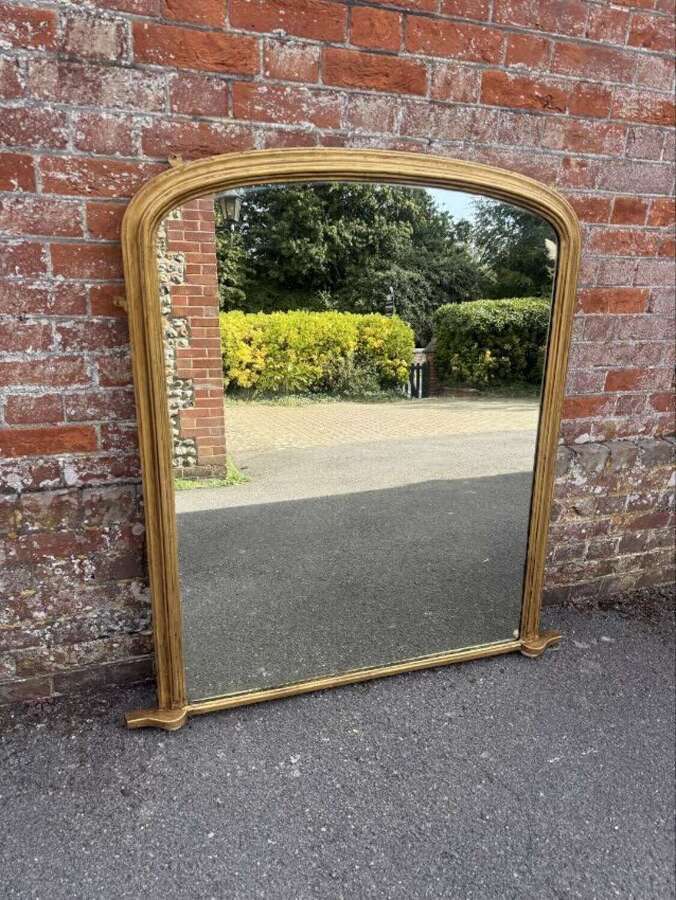 A Superb large Antique English19th C carved wood & gesso arched top gilt Overmantle Mirror