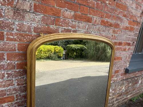 A Superb large Antique English19th C carved wood & gesso arched top gilt Overmantle Mirror