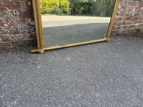 A Superb large Antique English19th C carved wood & gesso arched top gilt Overmantle Mirror