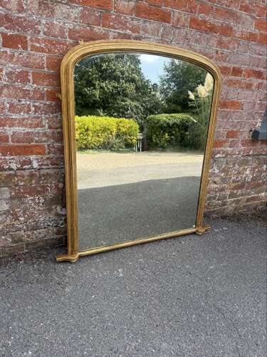 A Superb large Antique English19th C carved wood & gesso arched top gilt Overmantle Mirror